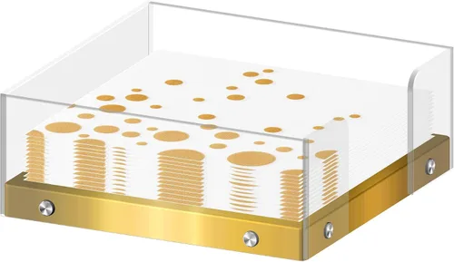 Vista 4 de Servilletero moderno para cocina, servilletero para mesas, base de acrílico transparente y acero, decoración de cocina y comedor (dorado)