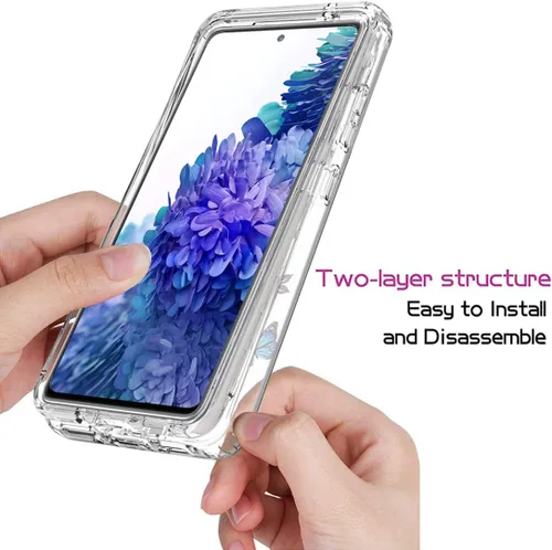Vista 4 de Funda para Galaxy S20 FE 5G, SM-G781U con protector de pantalla de vidrio templado, cuerpo completo transparente con protección de diseño floral