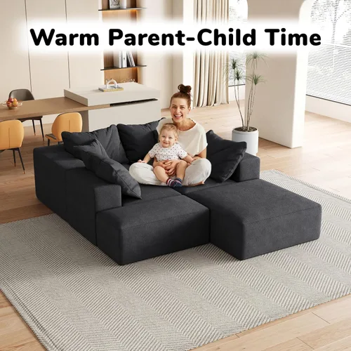 Vista 6 de Sofá de nube de gran tamaño de 132 pulgadas, sofá modular tapizado con 6 almohadas, sofás de felpilla de asiento profundo para sala de estar Negro