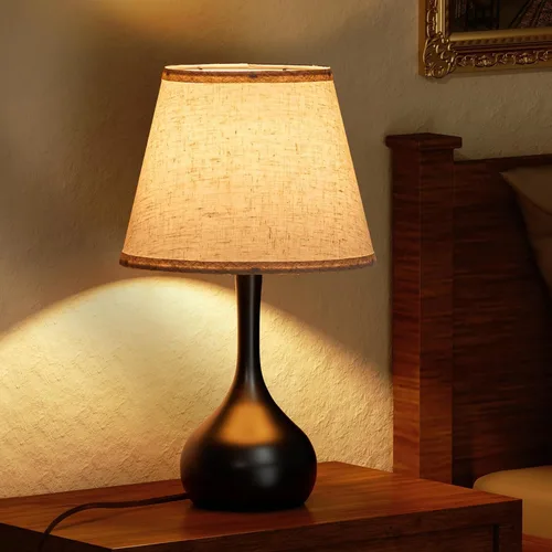 Vista 4 de ONEWISH - Juego de 2 lámparas de mesa de control táctil, de granja, regulables de 3 vías para mesita de noche con pantalla de tela, lámpara