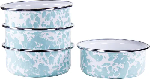 Vista 5 de Golden Rabbit Enamelware - Juego de 4 cuencos de sopa de 14 oz (remolino negro)