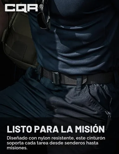 Vista 5 de CQR - cinturón táctico, cinturón resistente estilo militar, correa de malla EDC con hebilla de liberación rápida Paquete de 2 Dura Nylon Negro