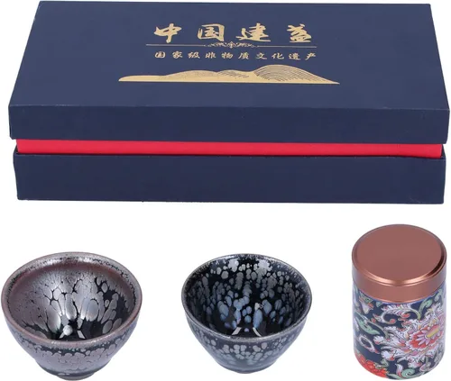 Vista 10 de Alvinlite Taza de cerámica, juego de té Jianzhan chino Tenmokus, taza de té de porcelana, cuenco de té hecho a mano con esmalte elegante, taza de té