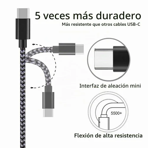 Vista 4 de Cable USB C, paquete de 5, 3/3/6/6/10 pies, trenzado de nailon Gris negro
