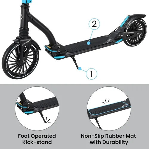 Vista 6 de AERO MOBILITY Big Wheel Kick Scooter for Kids 6-12, Teens & Adults A230L Negro con freno de disco