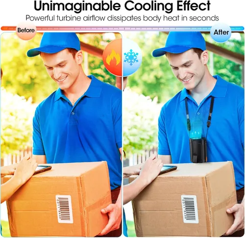 Vista 5 de Ventilador portátil AI 2025 recargable, 4 velocidades 6600 RPM fuerte flujo de aire, ventilador de cintura personal con hasta 25 horas de tiempo