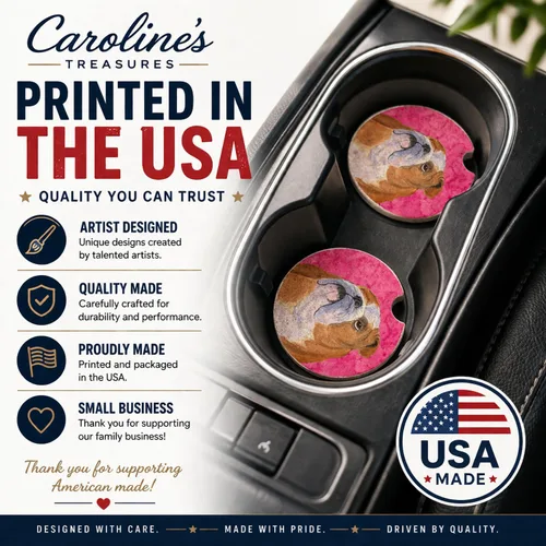 Vista 7 de Caroline's Treasures SS4767-PKCARC - Juego de 2 portavasos para automóvil, diseño de bulldog inglés, absorbentes para automóvil, portavasos