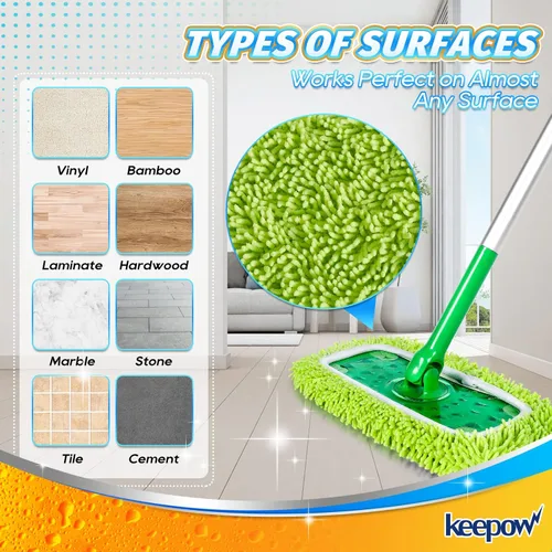 Vista 5 de KEEPOW - Juego de 2 almohadillas de microfibra de felpilla reutilizables compatibles con Swiffer Sweeper Paños de barrido secos lavables