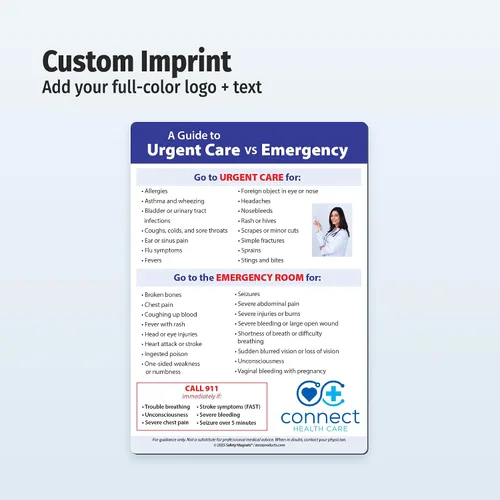 Vista 2 de Safety Magnets - Atención urgente o sala de emergencias (ER) - Imanes personalizados para refrigerador (paquete de 300) - Artículo promocional