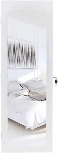 Vista 3 de Armario de joyería con espejo de longitud completa, estante de 4 capas, organizador de joyas montado en la pared con 8 luces LED, armario de joyería