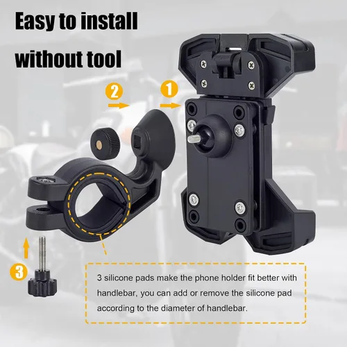 Vista 5 de Soporte de teléfono para motocicleta, soporte para teléfono de bicicleta, scooter universal para manillar de motocicleta, abrazadera de teléfono