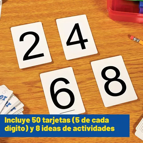 Vista 2 de Learning Advantage Tarjetas de números 0-9 Negro Juego de 50 Reconocimiento de números de práctica Recurso de aula