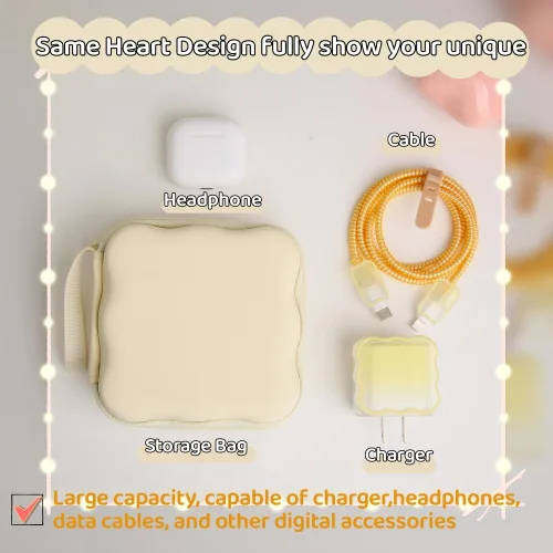 Vista 4 de Funda de almacenamiento para cargador, diseño de ondas, protector de cargador de viaje, organizador de cables para auriculares, caja