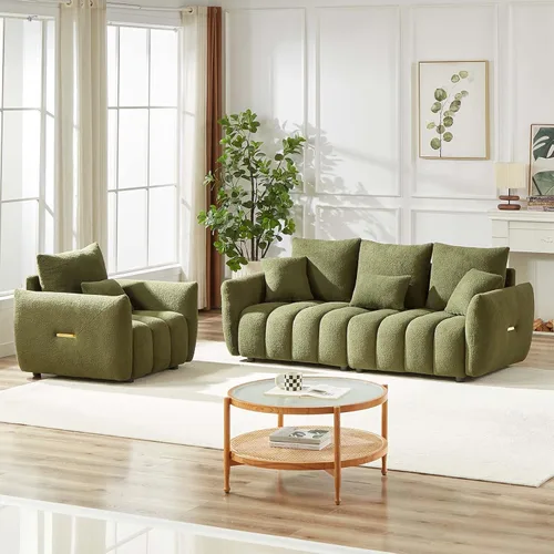 Vista 12 de Antetek - Sofá individual moderno de 35 pulgadas, cómodo asiento profundo de tela de peluche, silla de sala de estar, sofá de lectura Boucle de ocio