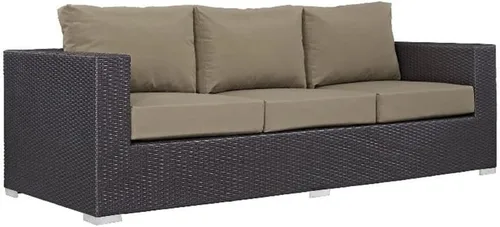 Vista 10 de Modway Sofá de mimbre para patio al aire libre Convene en color beige espresso