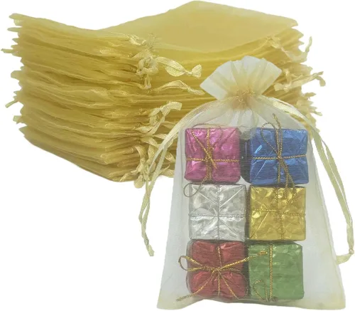 Vista 31 de Paquetes de 50 bolsas de regalo de organza de 4 x 6 pulgadas con cordón negro transparente, decoraciones de embalaje de tela transparente