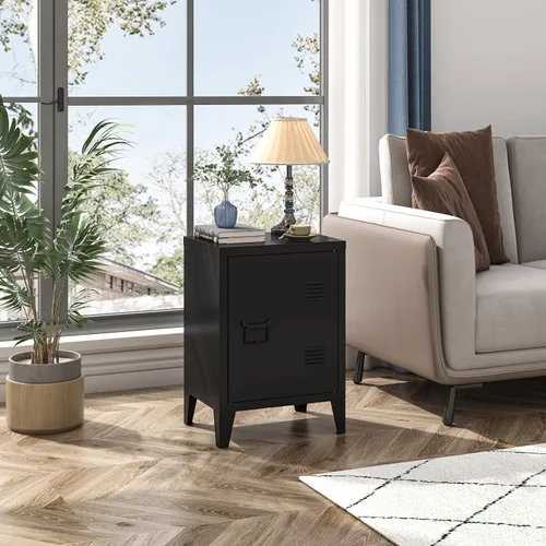 Vista 2 de MIOCASA Armario de metal con puerta, mesita de noche de metal para dormitorio, oficina, habitación de los niños (22.44 pulgadas de alto)