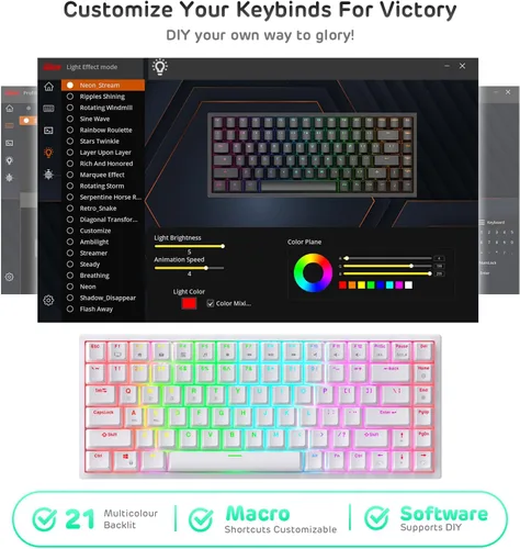 Vista 7 de RK ROYAL KLUDGE RK84 80 RGB triple modo BT5024Gteclado mecánico con cable de intercambio rápido teclado inalámbrico de 84 teclas Bluetooth