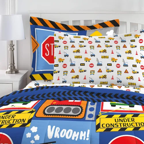 Vista 226 de Dream Factory Dinosaur Blocks - Juego de edredón de microfibra ultrasuave para niños, color azul, tamaño individual Bloques de dinosaurios azules