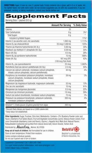 Vista 10 de Emergen-C Immune+ Apoyo Inmunológico de Triple Acción en Polvo, BetaVia (R), 1000 mg de Vitamina C, Vitaminas B, Vitamina D y Antioxidantes, Baya