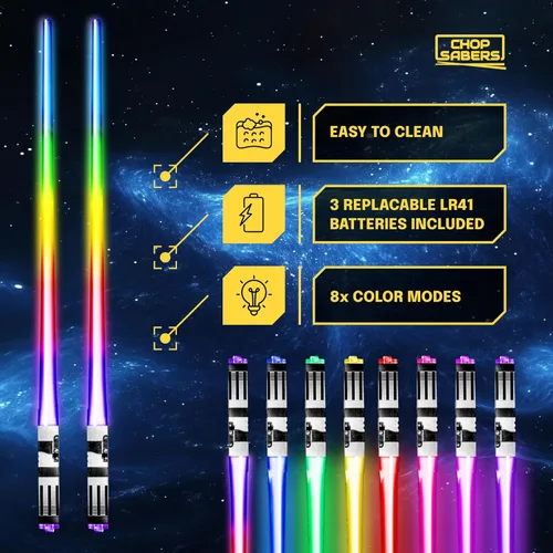 Vista 3 de Palillos de sable de luz con luz LED brillante, de Star Wars, reutilizables, para sushi, luz LED con 8 modos de color de luz, 2 pares
