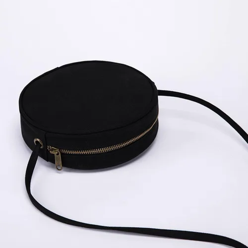 Vista 6 de Bolso cruzado circular para mujer, bolso circular de nailon con cremallera, correas de hombro ajustables con nudo