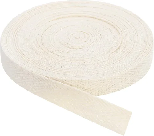 Vista 6 de uxcell Cinta de sarga, 1 cinta de tela de algodón de 11 yardas x 0.315 in, rollo de cinta de espiga para ropa, accesorios, bolsas (beige y blanco)
