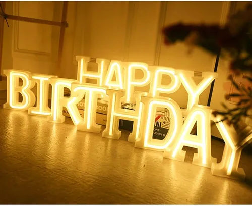 Vista 2 de Letras con luces de neón, 26 letras del alfabeto, letreros iluminados para luz de noche, para bodas, Navidad, fiestas de cumpleaños, alimentadas por