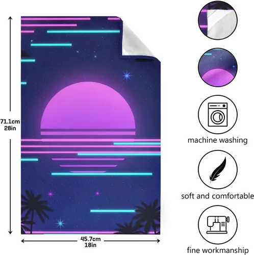 Vista 2 de Retro Neon Purple Gradient Sun Kichen Towel, 28x18 Inches Absorbent Printed Hand Towels