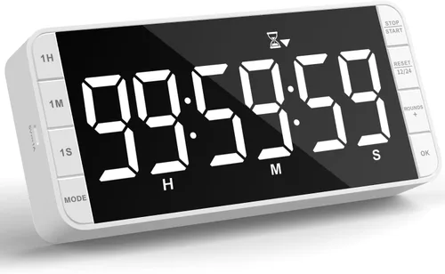 Vista 8 de Temporizador digital de cocina de 7.8 pulgadas con pantalla LED grande, temporizador de cuenta regresiva recargable magnético, 5 alarmas y 4 niveles