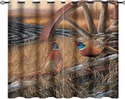 Vista 10 de Cortinas opacas rústicas de cabaña con osos y ciervos - Juego de cortinas de ventana con ojales de temática de granja abstracta, caza, animal