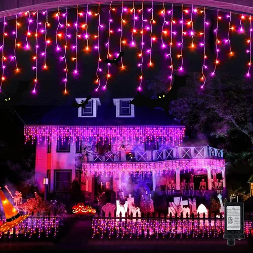 Vista 10 de JXLEDAYY Luces de Navidad superlargas de 1280 luces LED de 131 pies con 240 caídas, enchufables, con 8 modos de decoración de Navidad, para Multi