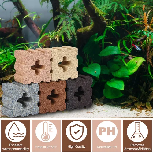 Vista 6 de RealPlus Medios de filtro para acuario, 40 piezas de ladrillo de cerámica biológica para acuarios marinos y de agua dulce, recipiente de filtro