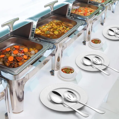 Vista 7 de Hiware Juego de 8 piezas, incluye 4 cucharas y 4 cucharas ranuradas, utensilios de buffet de acero inoxidable 18/8, pulido con espejo, apto