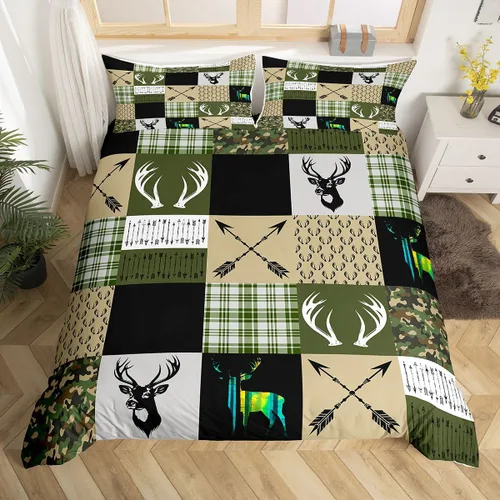 Vista 16 de Funda de edredón de oso de caza, tamaño individual, juego de ropa de cama rústica de animales del bosque para niños y niñas, funda de edredón a Oso