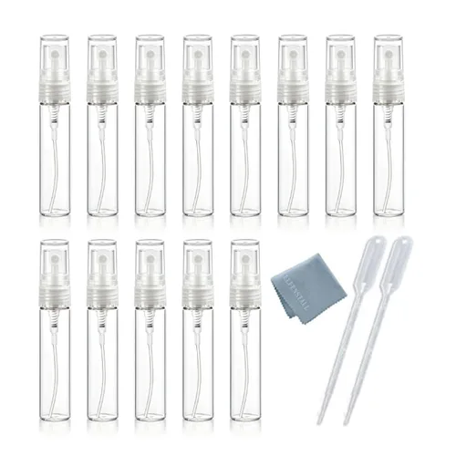 Vista 6 de Elfenstal - 10 mini atomizadores transparentes de 0.1 fl oz de 1/6 onzas líquidas, botella de vidrio vacía, botella de vidrio vacía recargable, 1