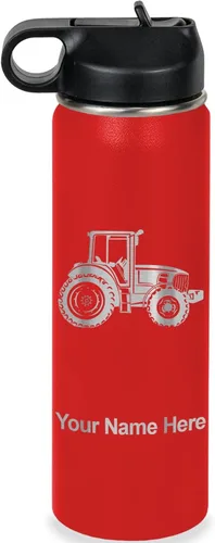 Vista 37 de LaserGram Botella de agua personalizada, tractor agrícola, acero inoxidable de doble pared aislada al vacío con popote superior, regalo grabado