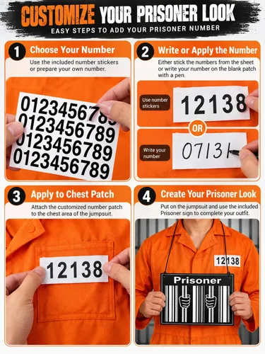 Vista 8 de HOMELEX Disfraz de prisión naranja para hombre, disfraz de recluso de Halloween, uniforme de cárcel para adultos