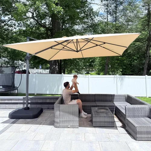 Vista 24 de PURPLE LEAF Sombrilla de patio de 8 pies para exteriores, sombrilla voladiza cuadrada de aluminio con rotación de 360 grados para jardín, terraza