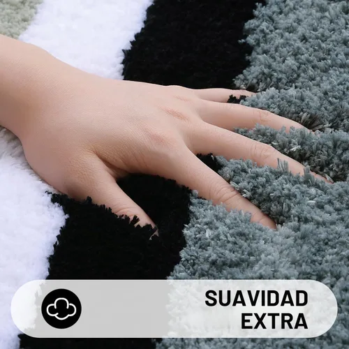 Vista 2 de Buganda - Alfombras de baño de microfibra con rayas, extra gruesas, suaves y peludas, absorbentes, lavables a máquina, para baño, bañera y ducha