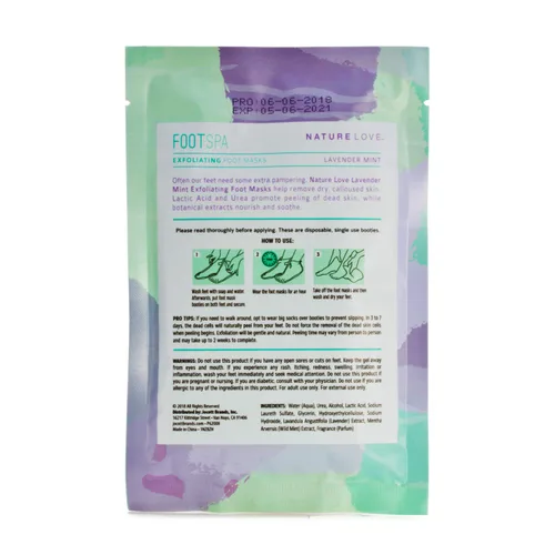 Vista 5 de Nature Love - Mascarilla exfoliante para pies Menta lavanda exfolia suavemente Sin parabenos (3 pares)