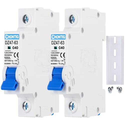 Vista 12 de MCB C25 25A - Disyuntor miniatura de 1 polo, paquete de 2 con montaje en riel DIN, protección de CA de 120 V/240 V para paneles solares, centro