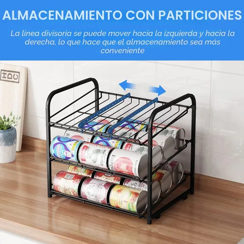 Vista 5 de Organizador de estantes para latas, dispensador apilable de 3 niveles para almacenamiento de latas, para almacenamiento de alimentos, cocina o Negro