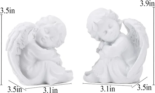 Vista 2 de BRABUD Un par de querubines durmiendo estatua de resina blanco ángulo estatuilla bendiga a las familias decoración del hogar Escultura de querubín