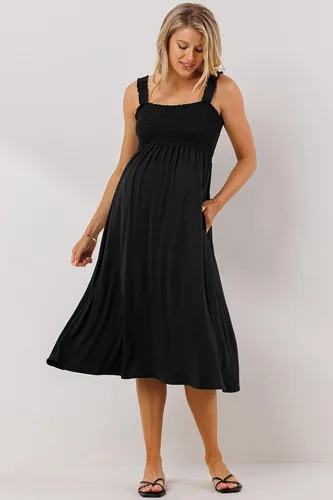 Vista 4 de Vestido de maternidad midi fruncido con bolsillos para mujer