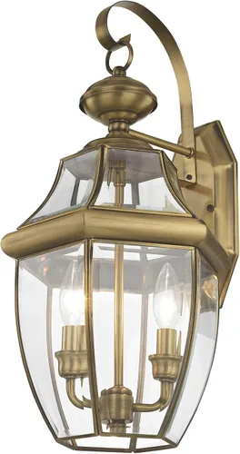 Vista 12 de Livex Lighting 2251-07 Monterey - Farol de pared de latón macizo con acabado en bronce de 2 luces para exteriores con cristal biselado transparente