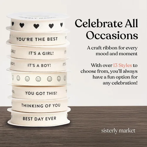 Vista 6 de Cinta de algodón en espiga personalizada, cinta de regalo natural de 5/8 pulgadas con frase impresa Best Day, 10 yardas