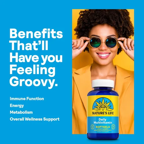 Vista 4 de Nature's Life Multivitamínico diario para hombres y mujeres, multivitamínico completo con hierro, valor diario de la mayoría de las vitaminas