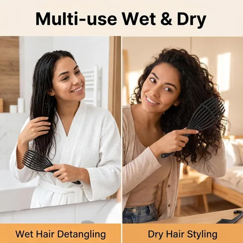 Vista 3 de URTHEONE Cepillo desenredante para cabello rizado, grueso, fino, ondulado, uso en seco y húmedo para mujeres, hombres y niños, cepillo portátil