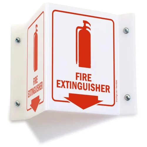 Vista 10 de SmartSign (paquete de 4) señal de proyección de extintor de incendios con flecha hacia abajo - 13 cm x 15 cm, señal V de pasillo de acrílico pulido
